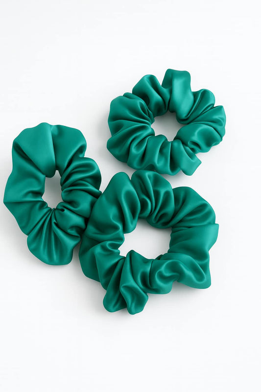 3 Green Silk scrunchies